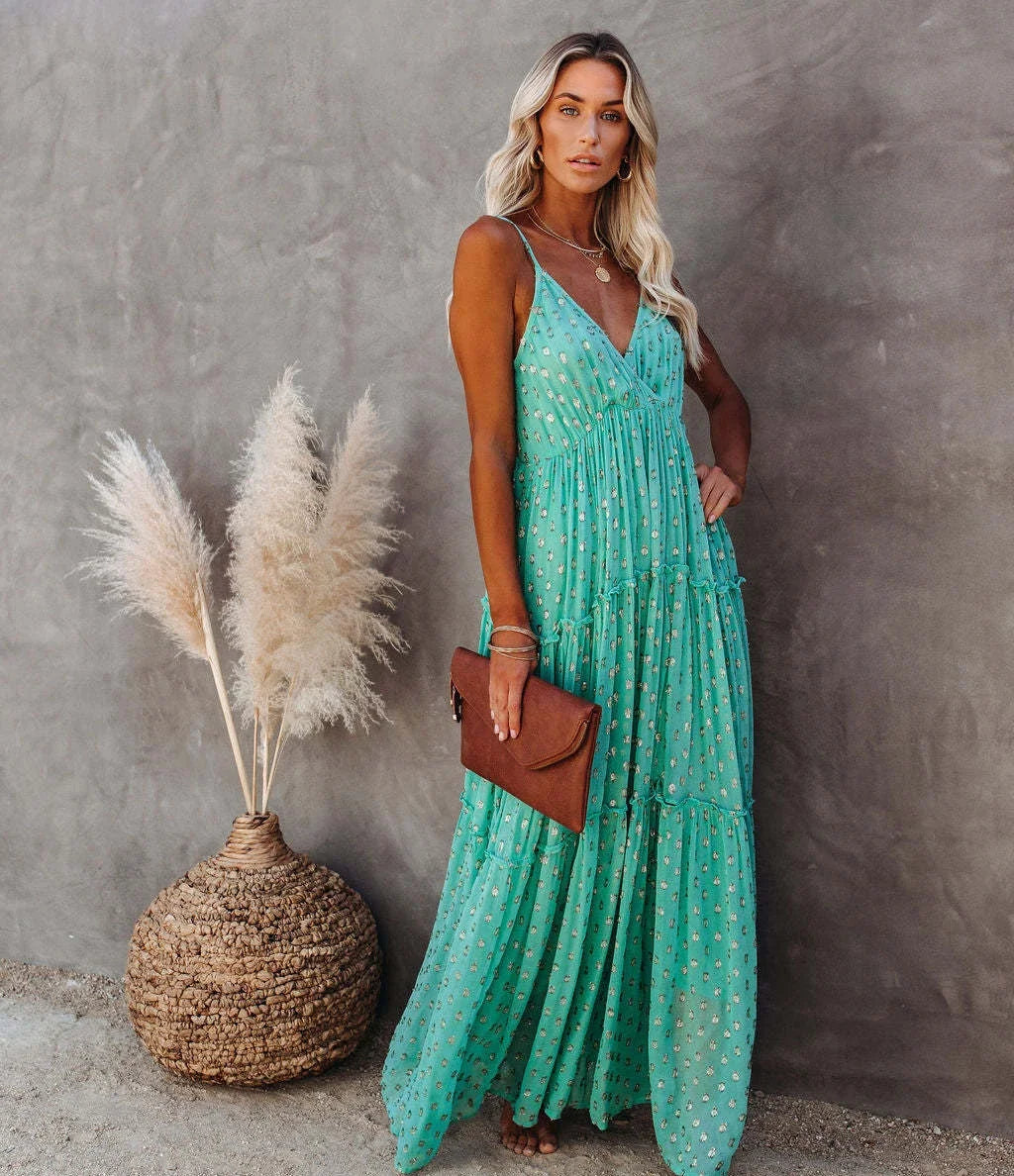Lova & Soul | Lila – Bloemige Maxi Zomerjurk met Spaghettibandjes