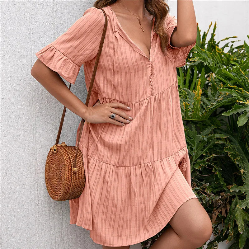 Lova & Soul | Nora – Zomerjurk met Knoopdetail en Volants