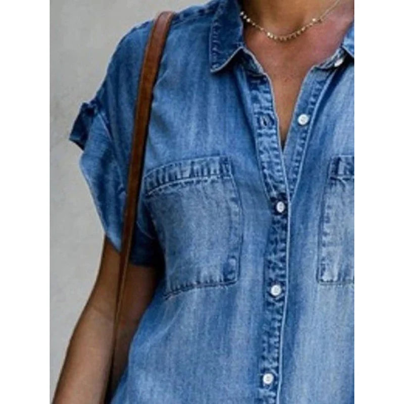Lova & Soul | Linda – Losvallende Blousejurk met Denimlook