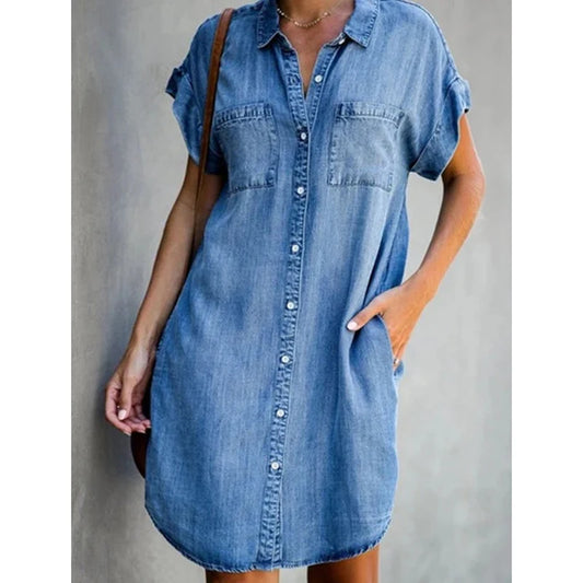 Lova & Soul | Linda – Losvallende Blousejurk met Denimlook