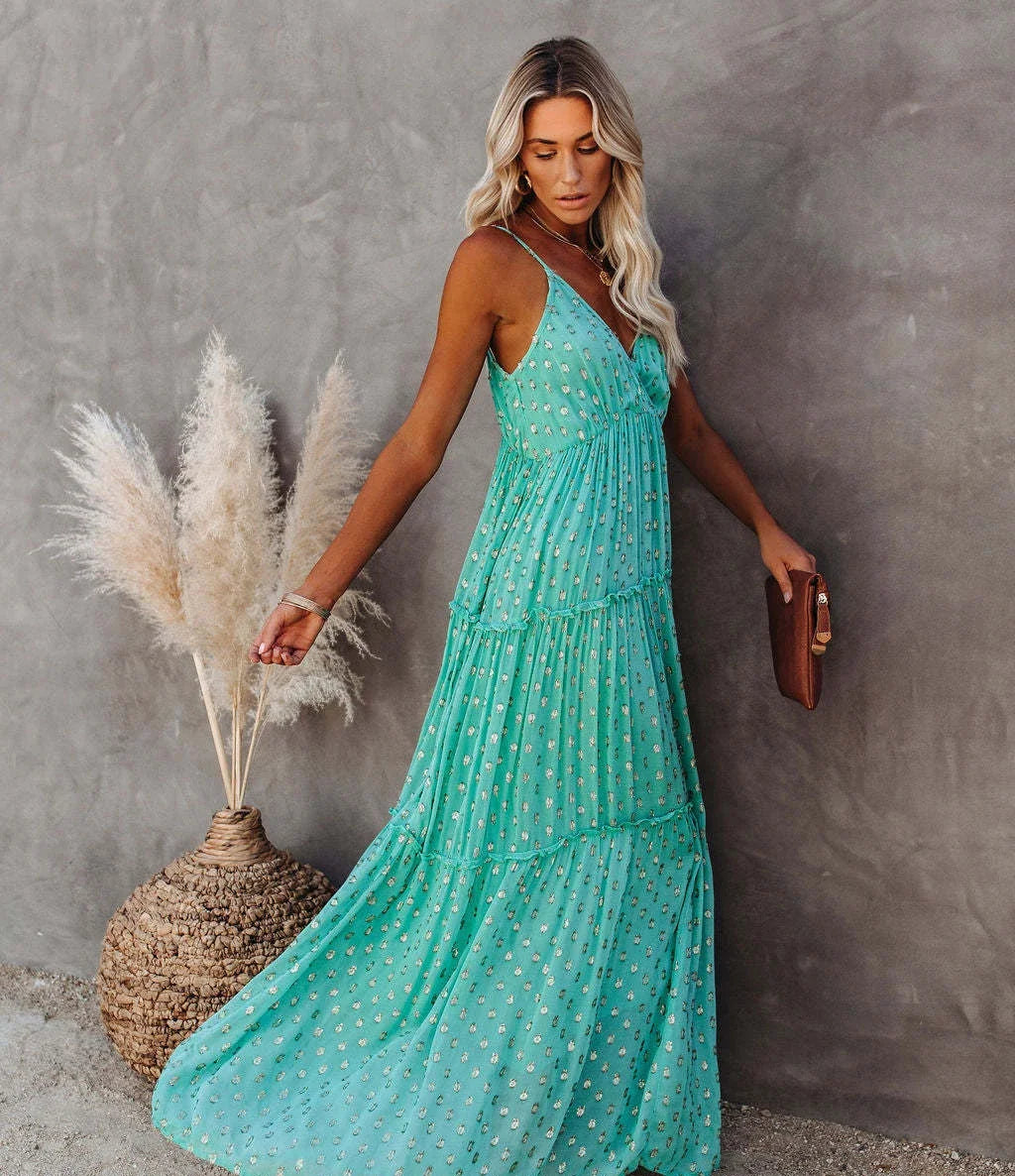 Lova & Soul | Lila – Bloemige Maxi Zomerjurk met Spaghettibandjes