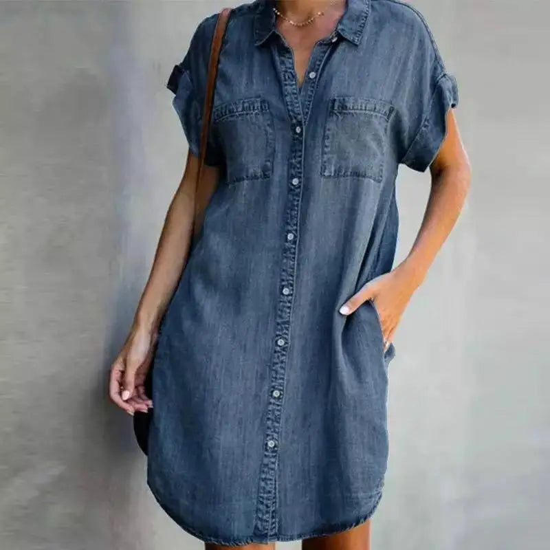Lova & Soul | Linda – Losvallende Blousejurk met Denimlook