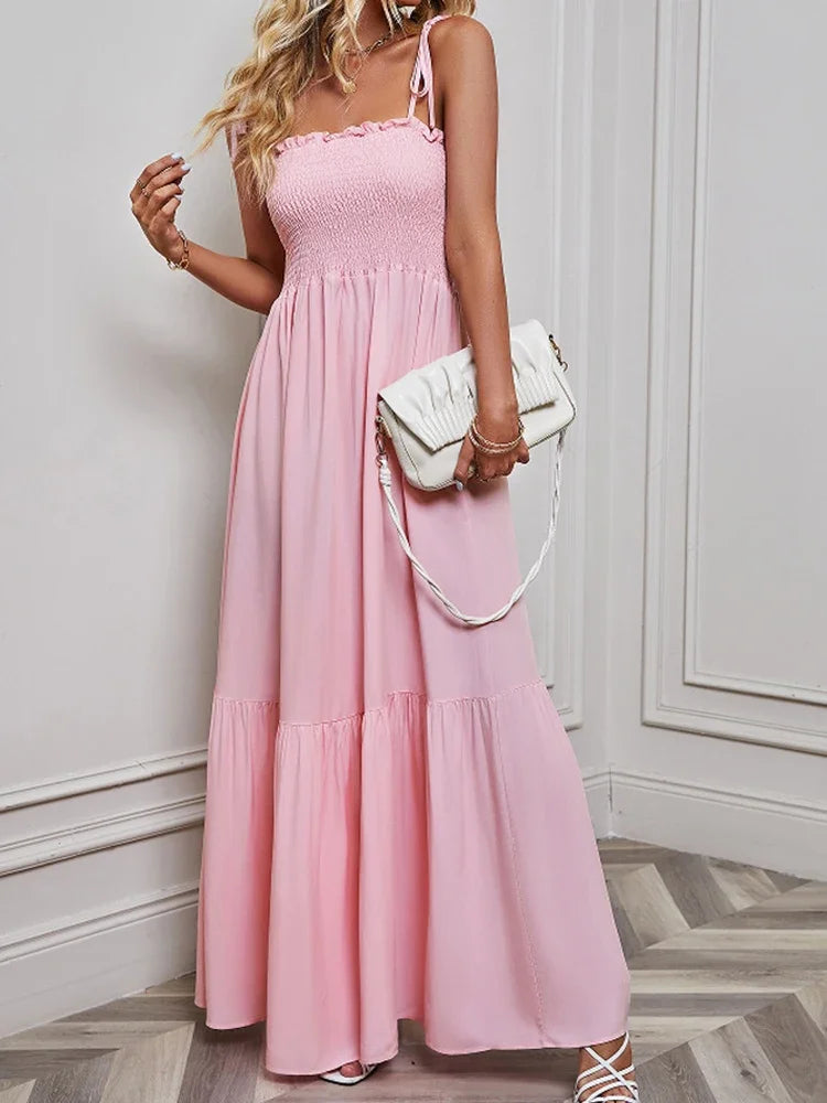 Lova & Soul | Jolie – Zwarte Maxi Zomerjurk met Strikbandjes