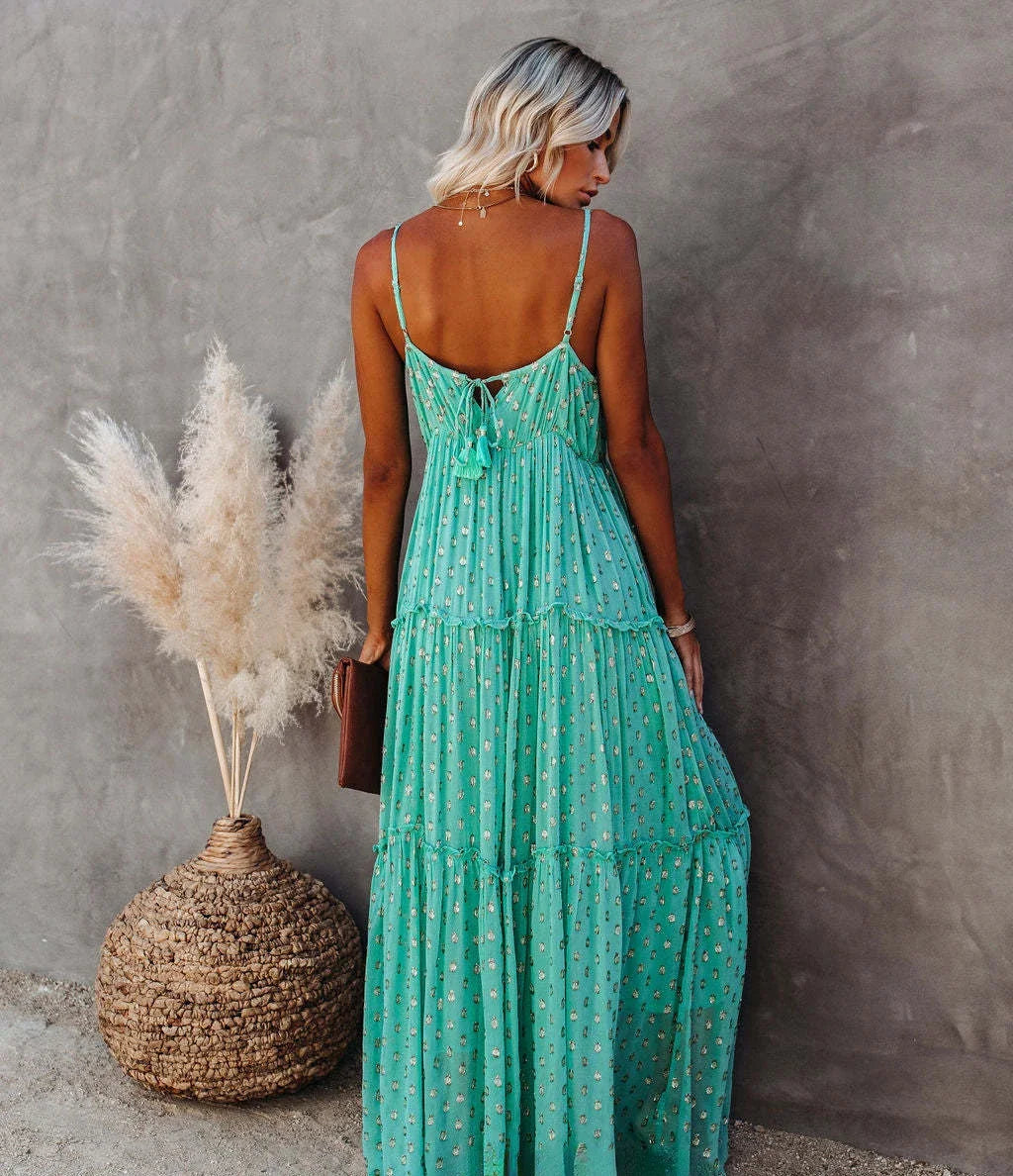 Lova & Soul | Lila – Bloemige Maxi Zomerjurk met Spaghettibandjes