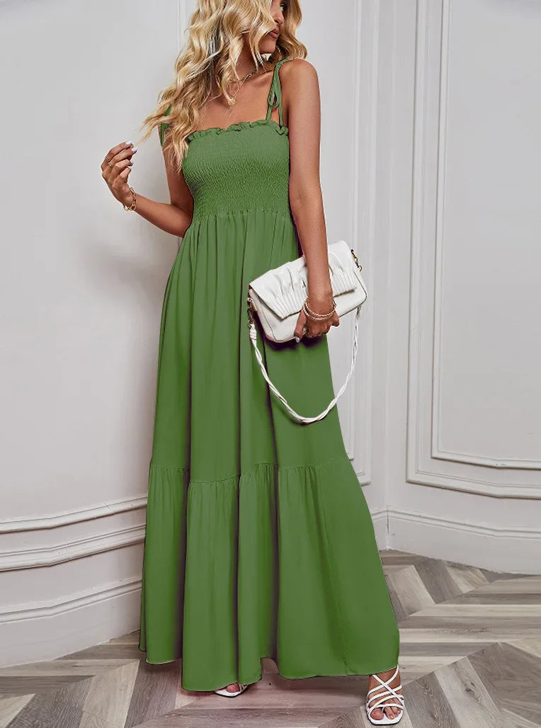 Lova & Soul | Jolie – Zwarte Maxi Zomerjurk met Strikbandjes