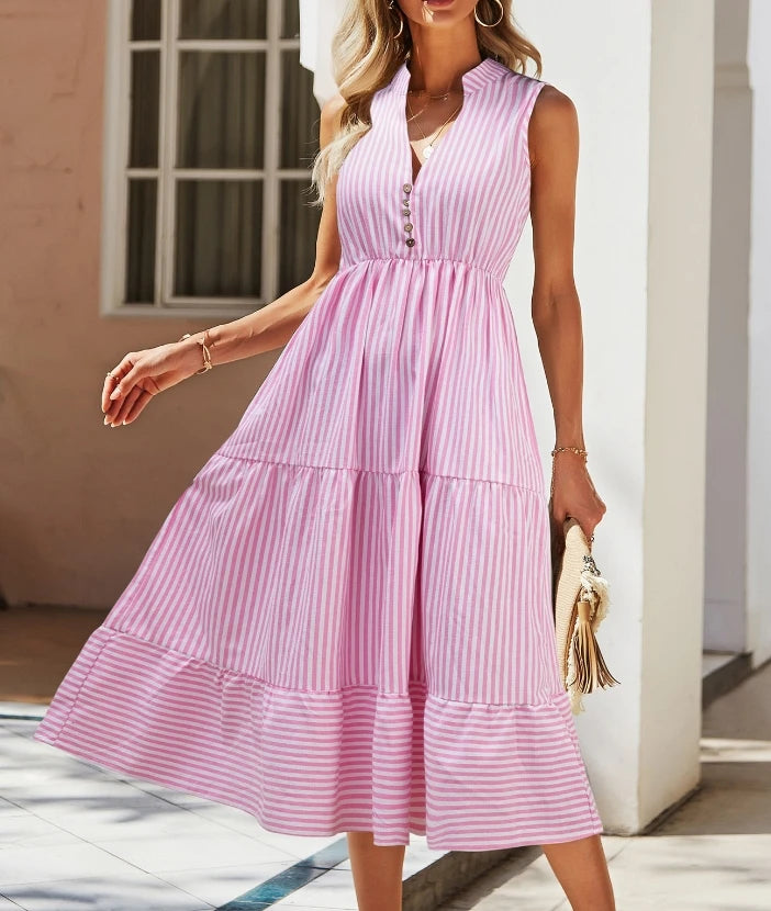 Lova & Soul | Noa – Mouwloze Strepenjurk met Knoopdetail
