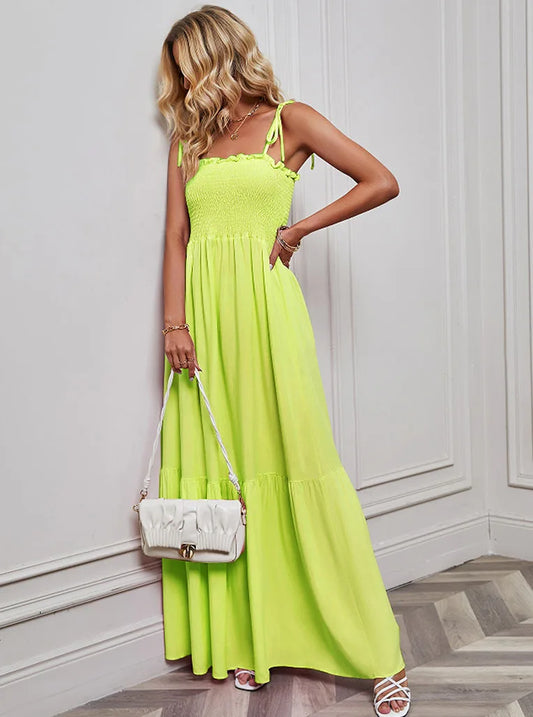 Lova & Soul | Jolie – Zwarte Maxi Zomerjurk met Strikbandjes