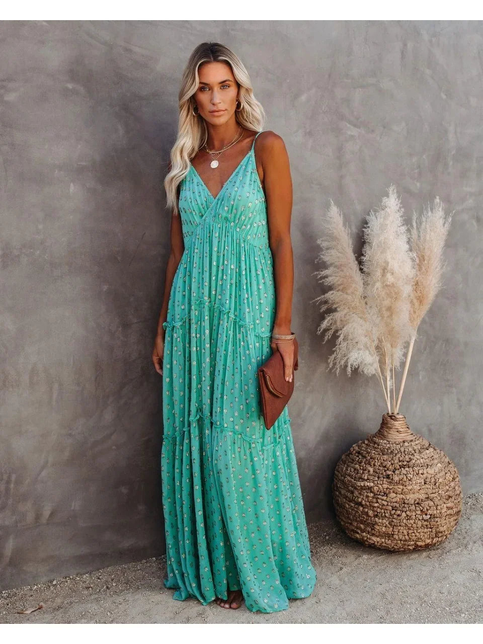 Lova & Soul | Lila – Bloemige Maxi Zomerjurk met Spaghettibandjes