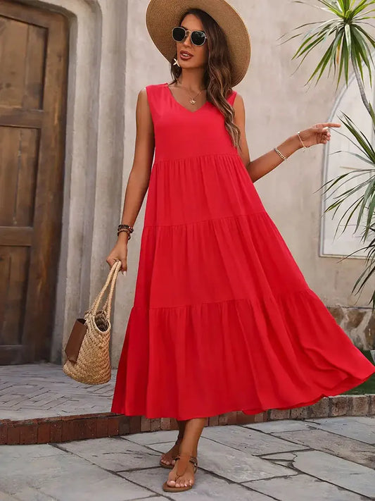 Lova & Soul | Amélie – Mouwloze Maxi Zomerjurk met V-Hals