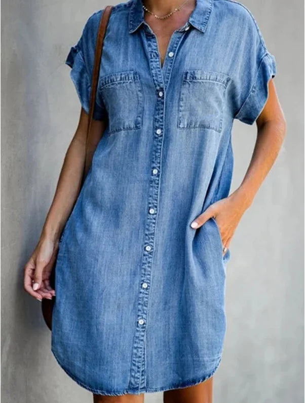 Lova & Soul | Linda – Losvallende Blousejurk met Denimlook
