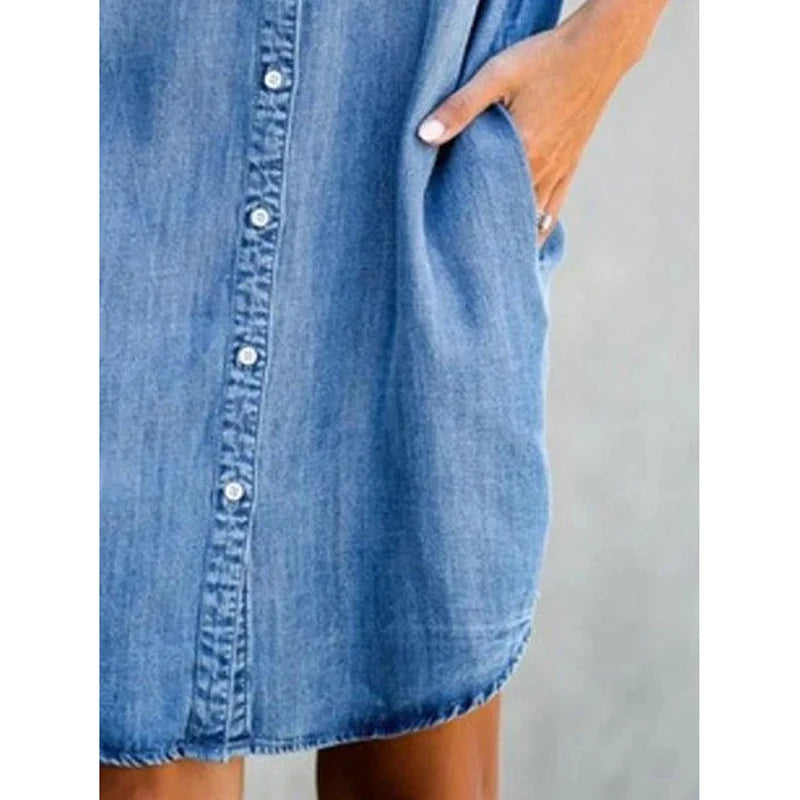 Lova & Soul | Linda – Losvallende Blousejurk met Denimlook