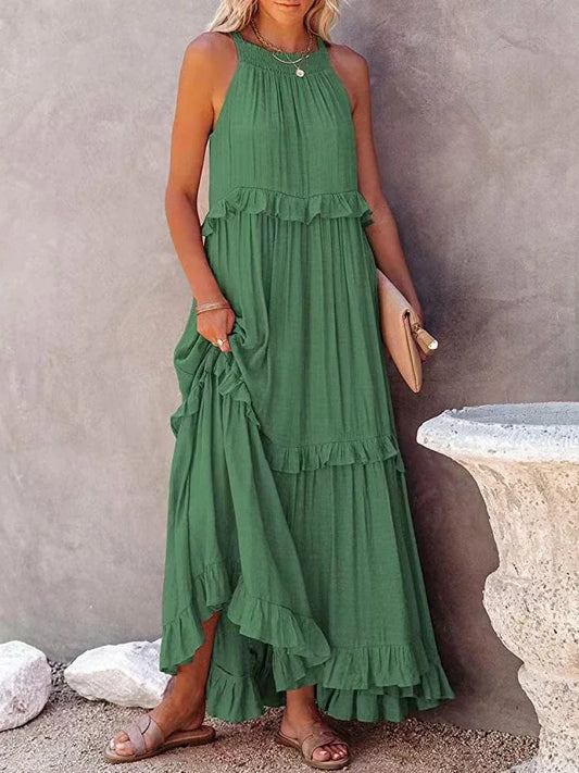 Lova & Soul | Nila – Lange Zomerjurk met Ruches en Halterhals