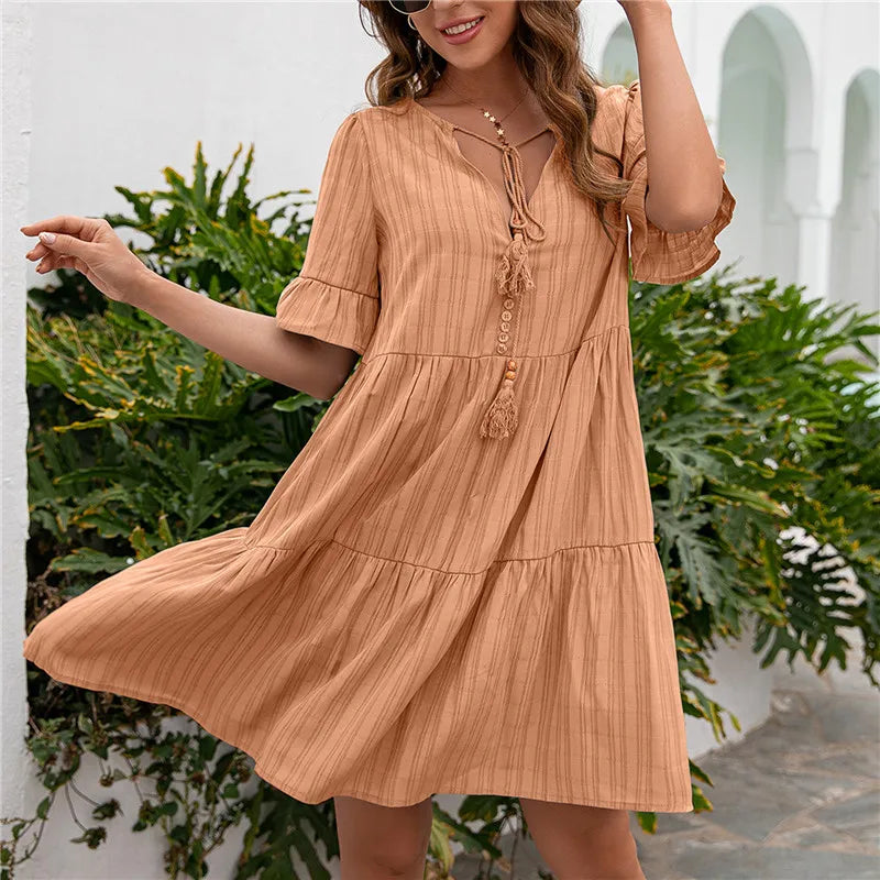 Lova & Soul | Nora – Zomerjurk met Knoopdetail en Volants
