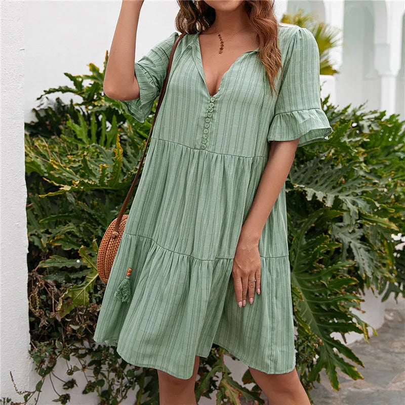 Lova & Soul | Nora – Zomerjurk met Knoopdetail en Volants