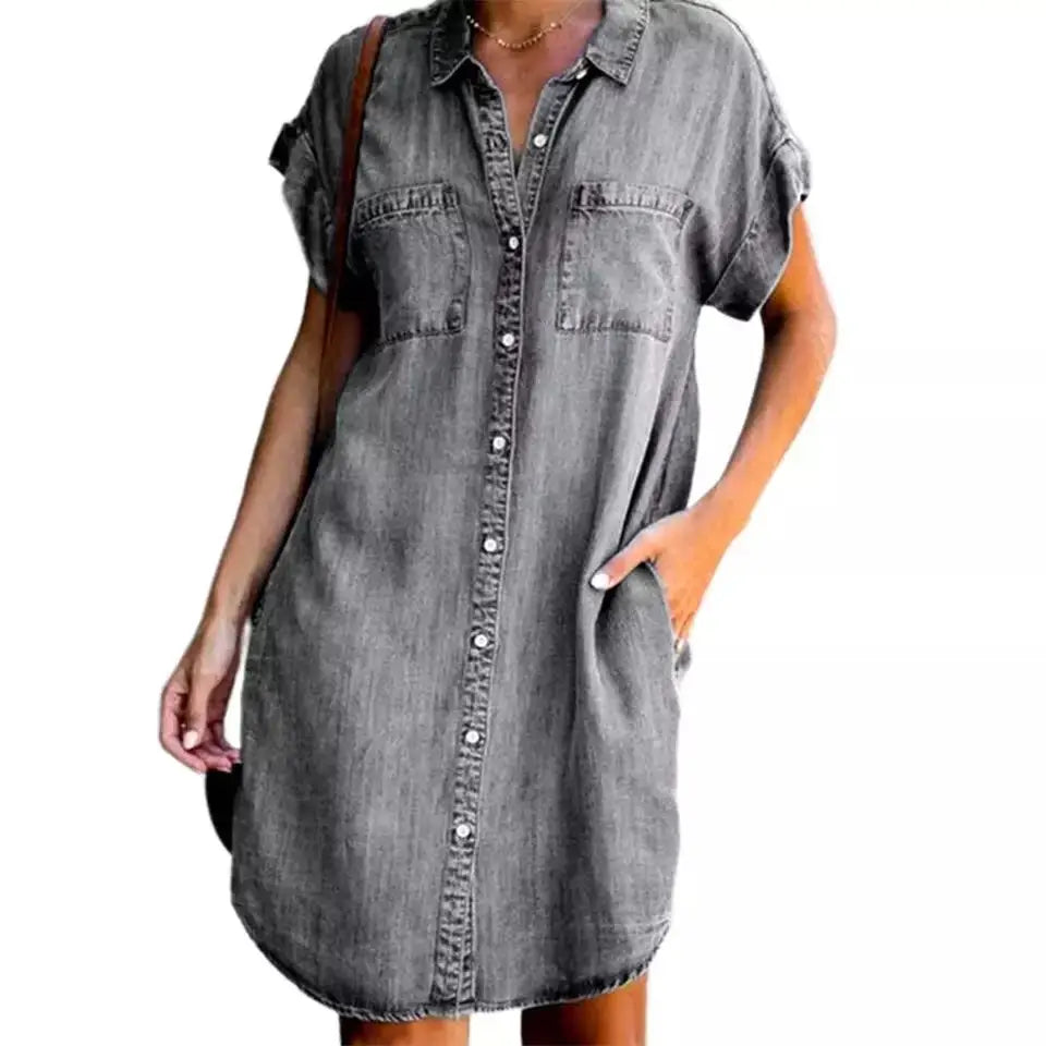 Lova & Soul | Linda – Losvallende Blousejurk met Denimlook