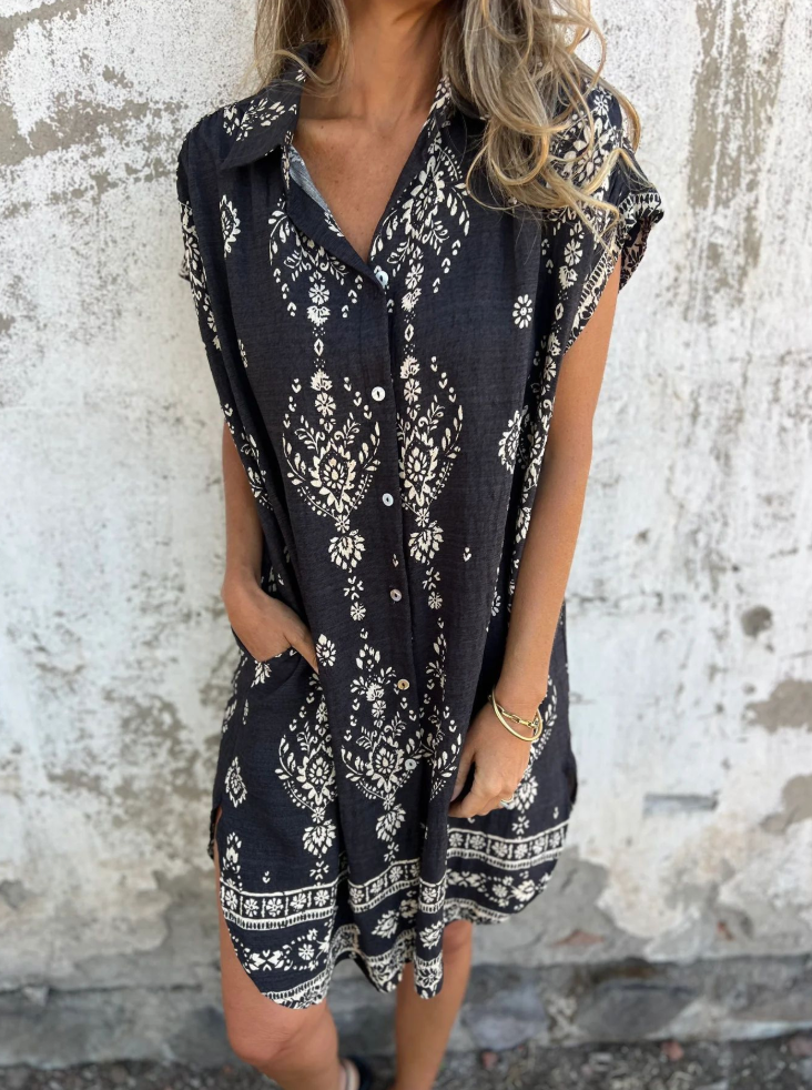 Lova & Soul | Indy – Boho Blousejurk met Knoopsluiting en Zakken