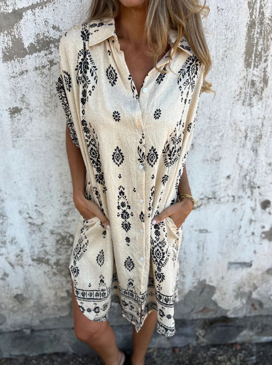 Lova & Soul | Indy – Boho Blousejurk met Knoopsluiting en Zakken