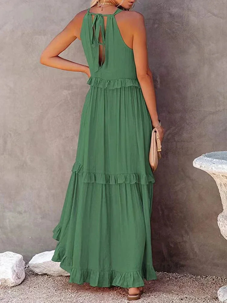 Lova & Soul | Nila – Lange Zomerjurk met Ruches en Halterhals