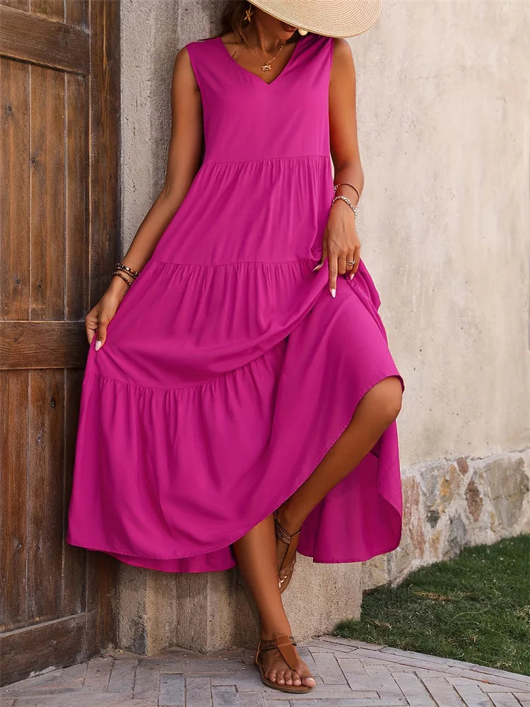 Lova & Soul | Amélie – Mouwloze Maxi Zomerjurk met V-Hals