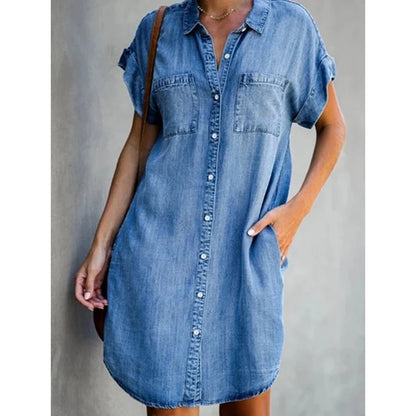Lova & Soul | Linda – Losvallende Blousejurk met Denimlook