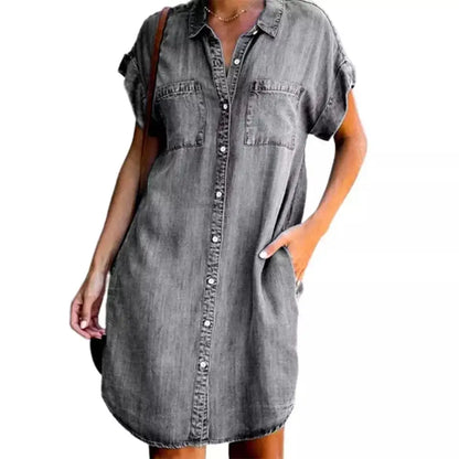Lova & Soul | Linda – Losvallende Blousejurk met Denimlook
