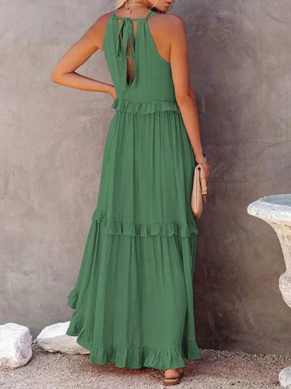 Lova & Soul | Nila – Lange Zomerjurk met Ruches en Halterhals